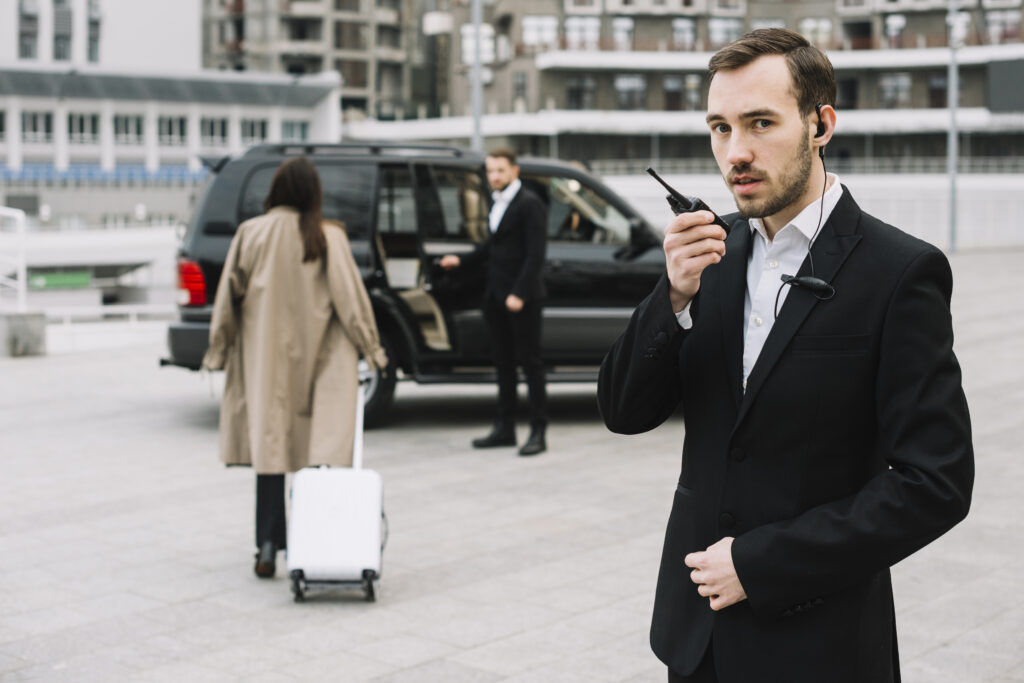 an security agent providing security service to a client