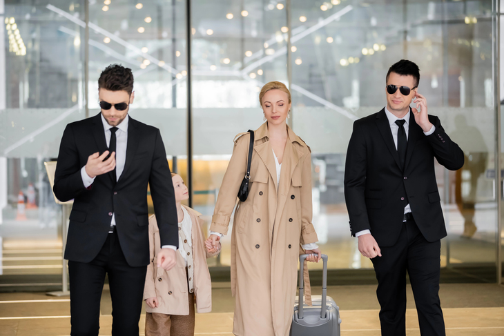 hostile environment security operation - agents guarding a female client